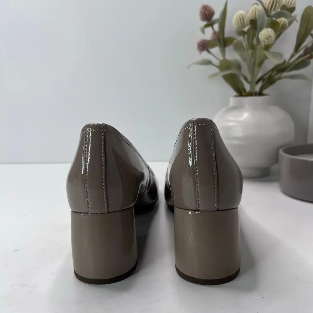 Vionic Carmel Patent Leather Slip On Chunky Heel Taupe Women's 9 M NWOB - Picture 4 of 11